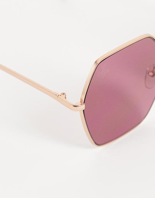 Jeepers Peepers - Lunettes de soleil hexagonales oversize avec verres blush - Doré, 4 de 4