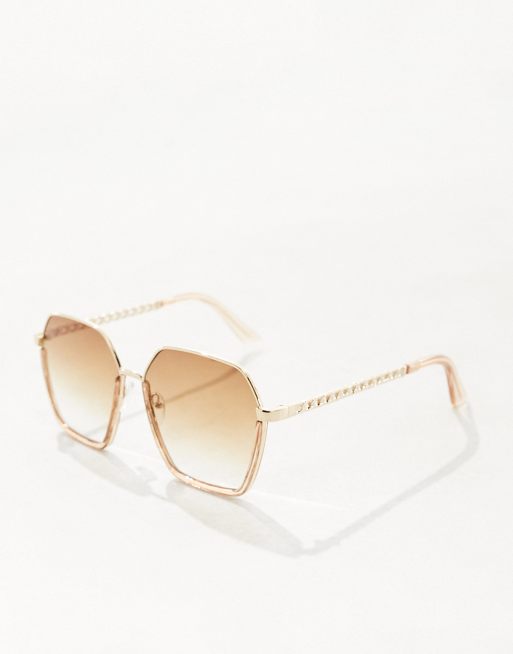 Jeepers Peepers - Lunettes de soleil hexagonales oversize - Marron, 3 de 4