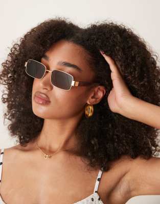 Jeepers Peepers - Lunettes de soleil rectangulaires en métal avec verres marron - Doré