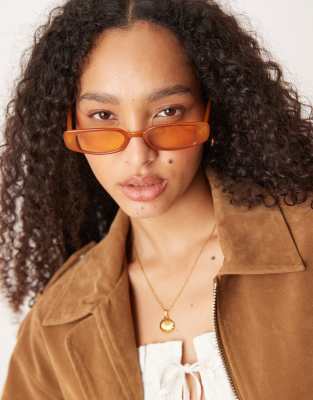 Jeepers Peepers - Lunettes de soleil rectangulaires fines - Orange foncé