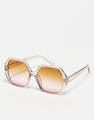 Jeepers Peepers oversized hexagonal festival sunglasses in blush - ASOS Price Checker