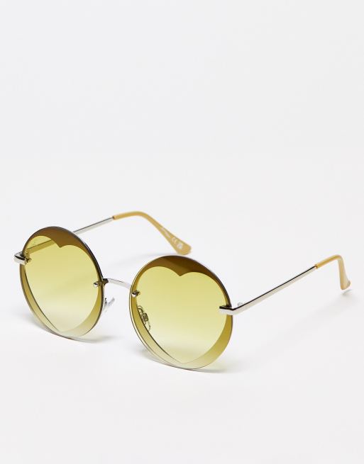 Jeepers Peepers - Lunettes de soleil style festival avec verres ronds à détail cœur dégradé - Doré/jaune