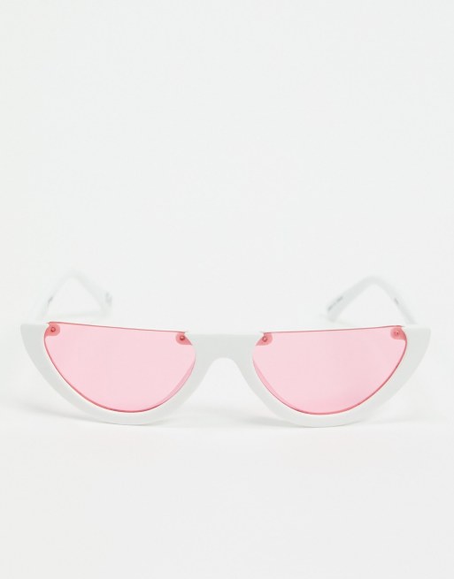 Jeepers Peepers Lunettes De Soleil Yeux De Chat Avec Verres Roses Blanc Asos