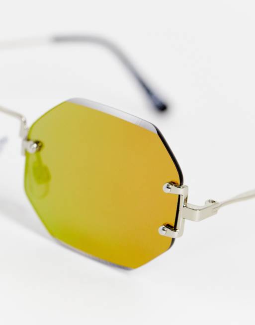 Jeepers Peepers metal hex sunglasses in silver mirror, 3 of 4