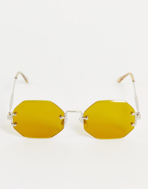 Jeepers Peepers metal hexagon sunglasses in yellow