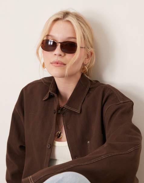 Jeepers Peepers metal wraparound sunglasses in brown - view 1