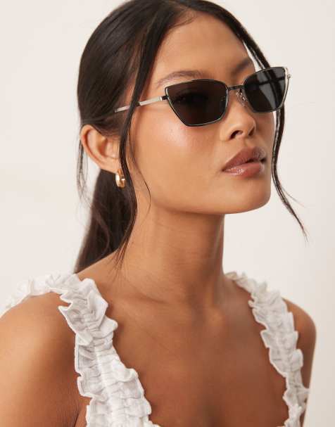 Jeepers Peepers - Metalen cat eye zonnebril in zwart en zilver - view 1