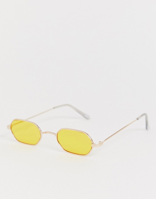 Jeepers Peepers narrow oval sunglasses in gold with orange lense