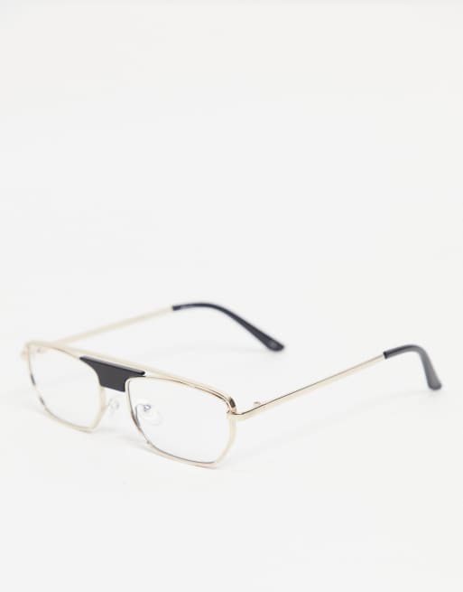 Jeepers Peepers navigator blue light glasses in gold | ASOS