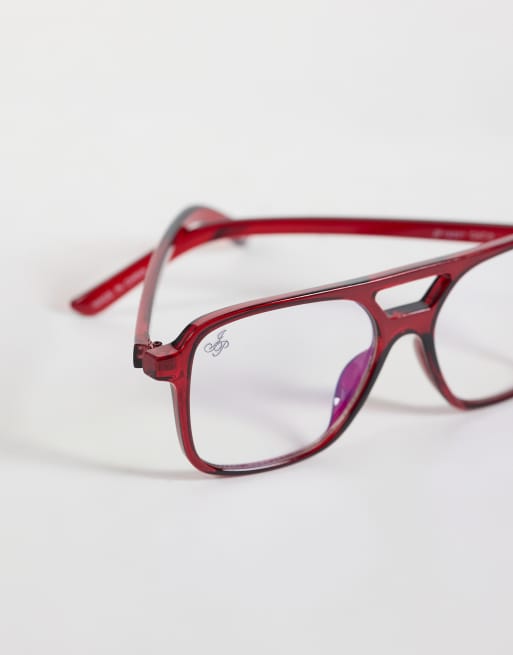 Jeepers Peepers occhiali da aviatore con lenti trasparenti bordeaux, 2 di 3