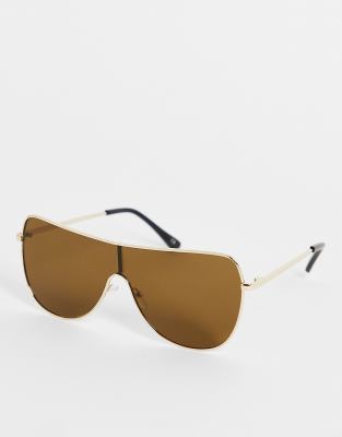 Occhiali da sole a mascherina marroni arrotondati-Oro - Jeepers Peepers occhiali donna 