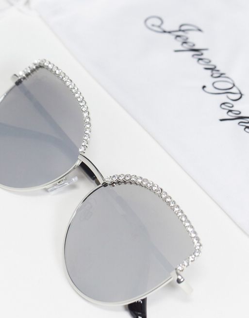 Jeepers Peepers - Occhiali da sole cat-eye da donna con strass sul bordo