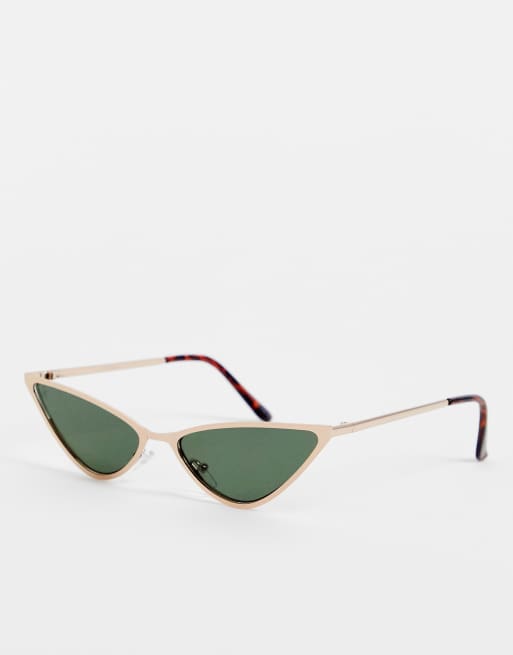 Jeepers Peepers - Occhiali da sole cat-eye slim color oro con lenti verdi