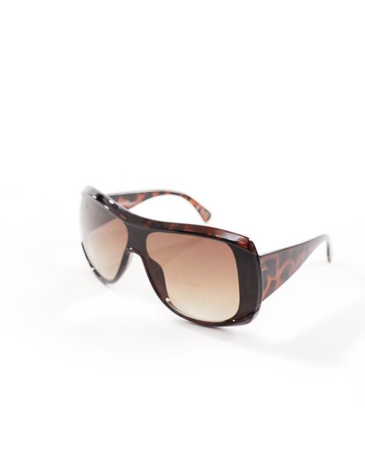 Jeepers Peepers - Occhiali da sole oversize a mascherina marroni, 2 di 4
