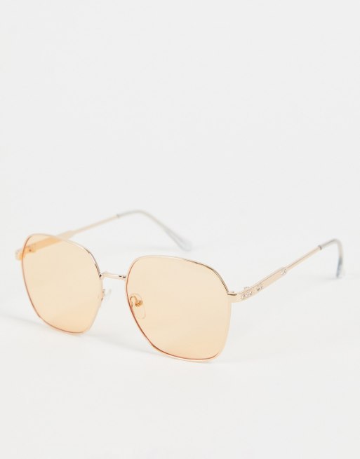 Jeepers Peepers - Occhiali da sole oversize color oro con lenti arancioni rotonde