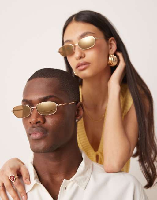 Jeepers Peepers - Occhiali da sole rettangolari in metallo tonalità oro con lenti marroni