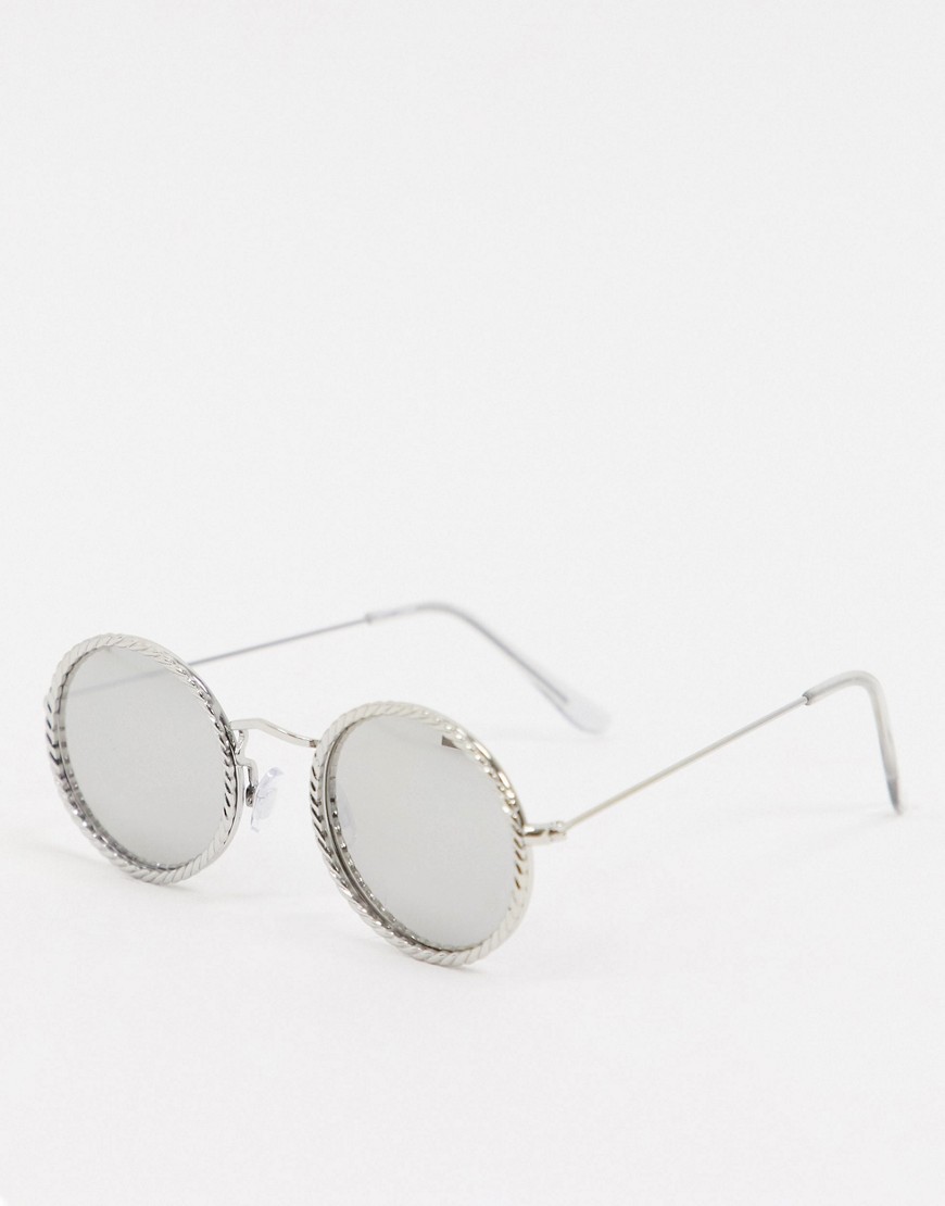 Jeepers Peepers - Occhiali da sole rotondi argento con dettagli sul bordo