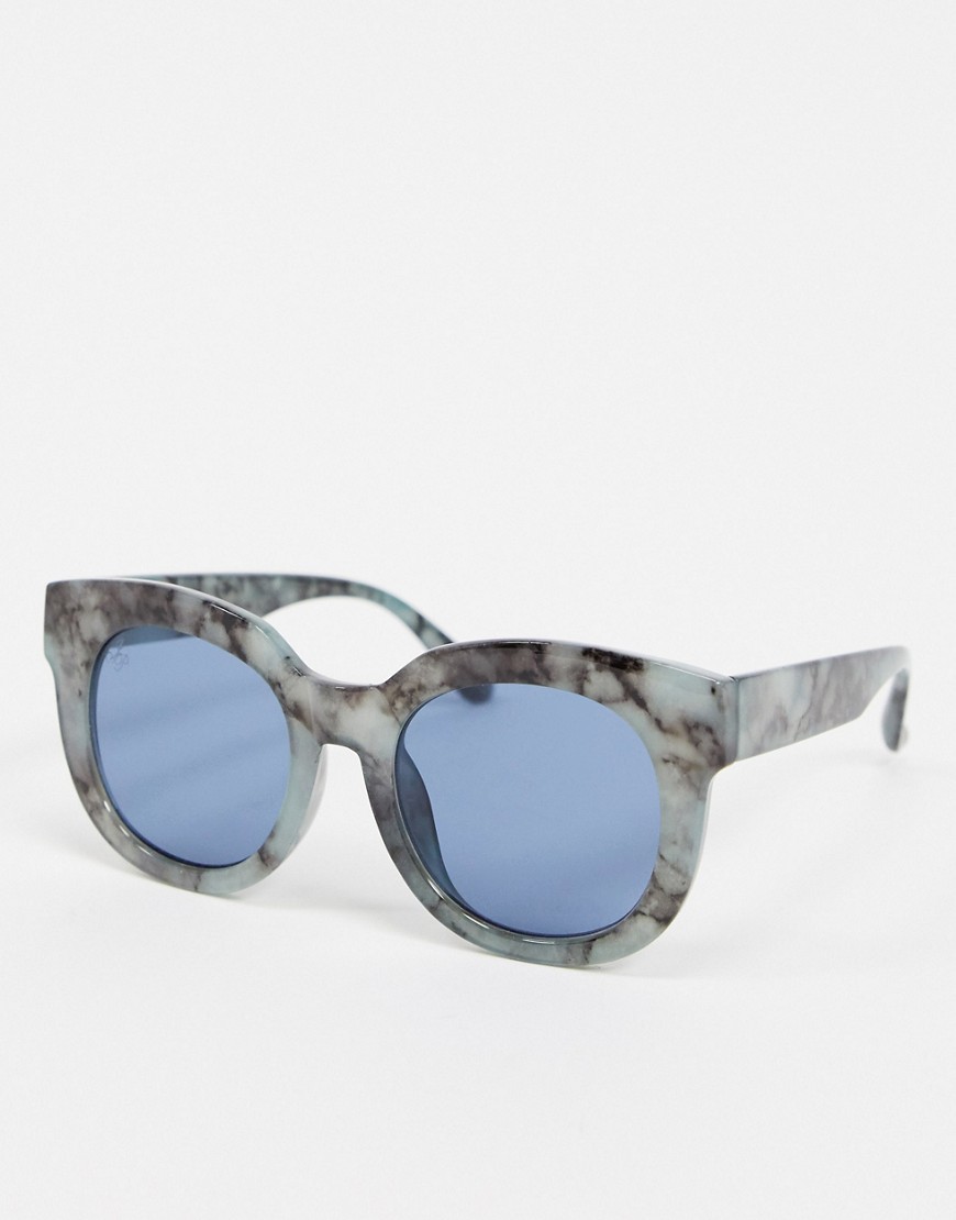 Jeepers Peepers - Occhiali da sole rotondi con stampa blu effetto marmo