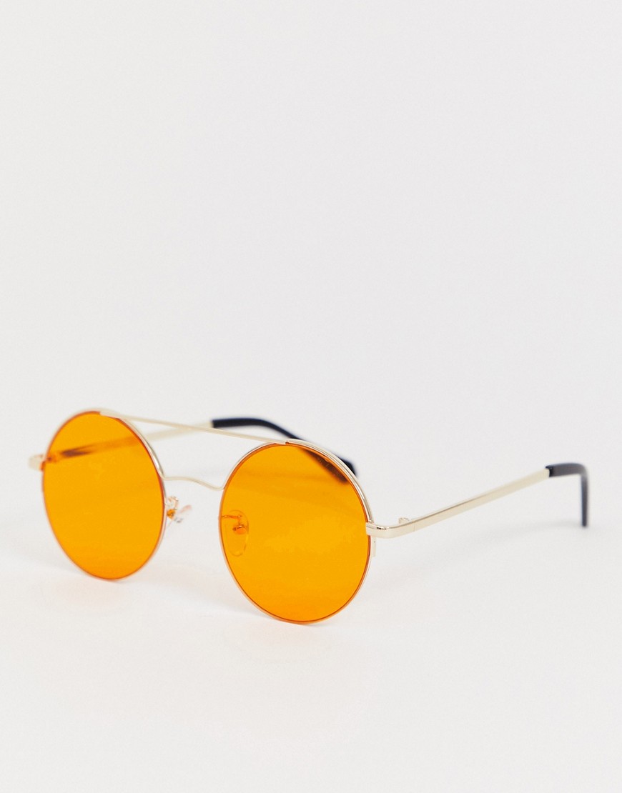 Jeepers Peepers - Occhiali da sole rotondi oro con lenti arancioni