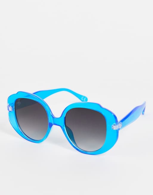 Jeepers Peepers - Occhiali da sole rotondi spessi blu acceso