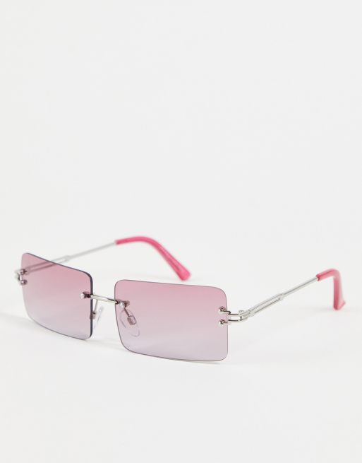 Jeepers Peepers - Occhiali da sole squadrati argento con lenti sfumate rosa