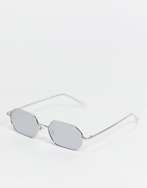 Jeepers Peepers - Occhiali da sole unisex esagonali argento specchiato