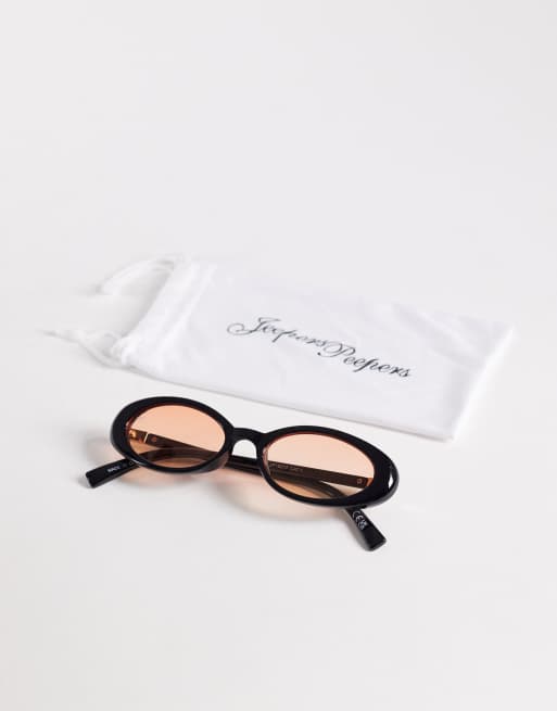 Jeepers Peepers oval sunglasses in black with peach lens, 3 of 3