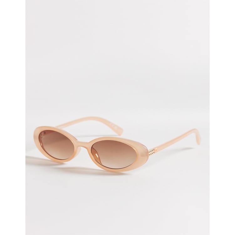 Women\'s Chunky Cream Retro Oval Sunglasses with Brown Lenses Rounded Retro Thick Rimmed Vintage Oval Sunglasses 50mm main image 2