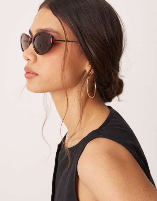 Jeepers Peepers oval sunglasses in dark red, 2 of 3
