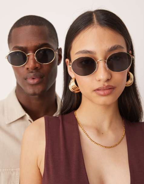Jeepers Peepers - Ovale metalen zonnebril in goud met zwarte glazen - view 1