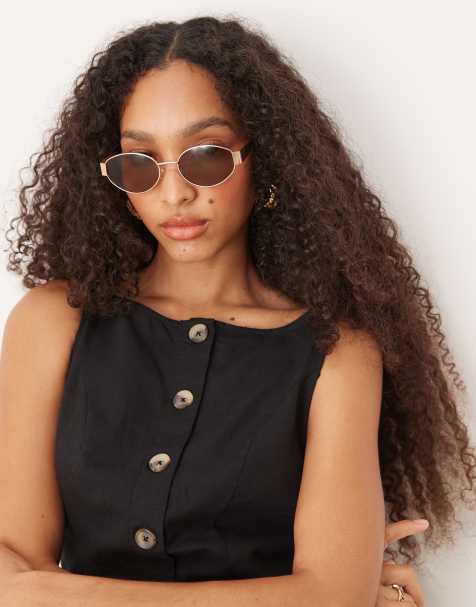 Jeepers Peepers – Ovale Sonnenbrille aus Metall in Braun und Goldoptik - view 1