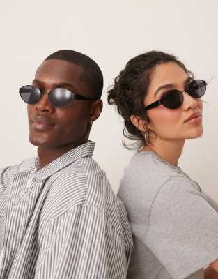 Jeepers Peepers - Ovale Sonnenbrille aus Metall in Schwarz