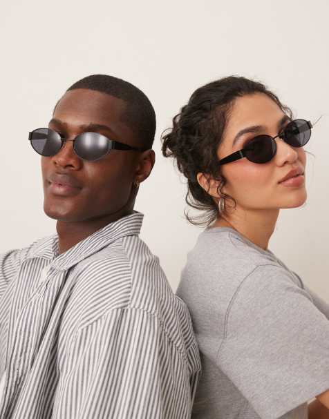 Jeepers Peepers – Ovale Sonnenbrille aus Metall in Schwarz - view 1