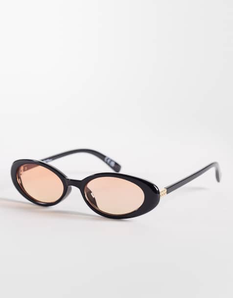 Jeepers Peepers - Ovale zonnebril in zwart met perzikkleurige glazen - view 1