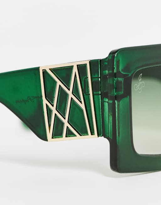 Jeepers Peepers – Oversize-Sonnenbrille mit breitem Gestell in Grün, 2 von 4