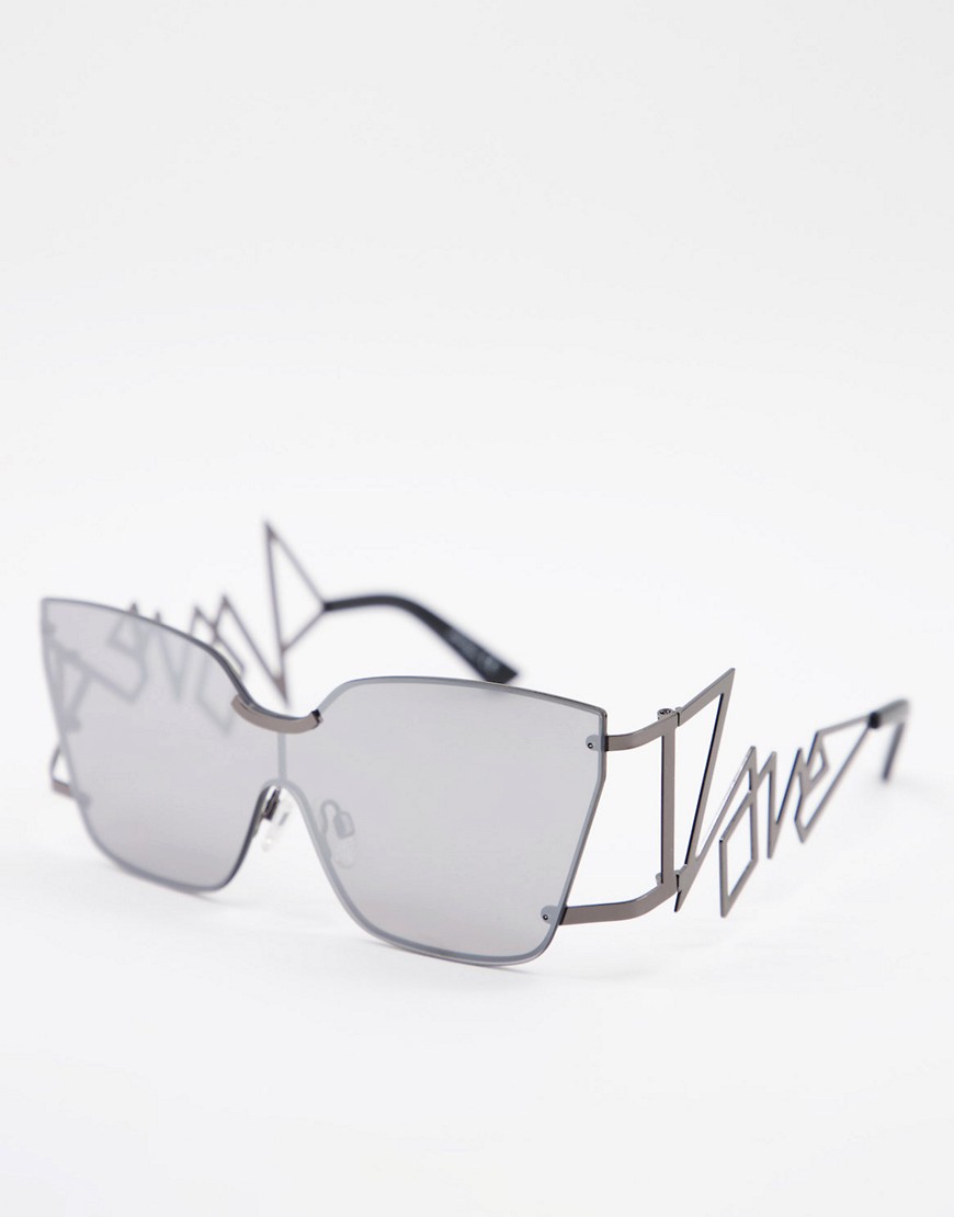 Jeepers Peepers – Oversize-Sonnenbrille mit „Love“-Bügeln-Schwarz