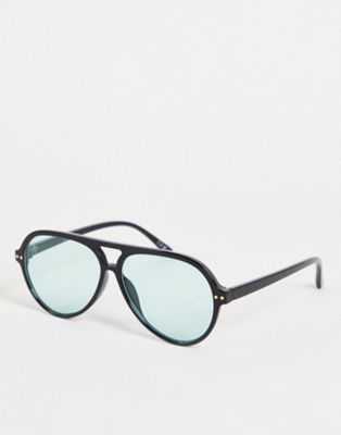 Jeepers Peepers oversized aviator sunglasses in black with green lens - ASOS Price Checker