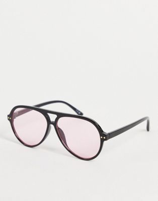 Jeepers Peepers oversized aviator sunglasses in black with pink lens
