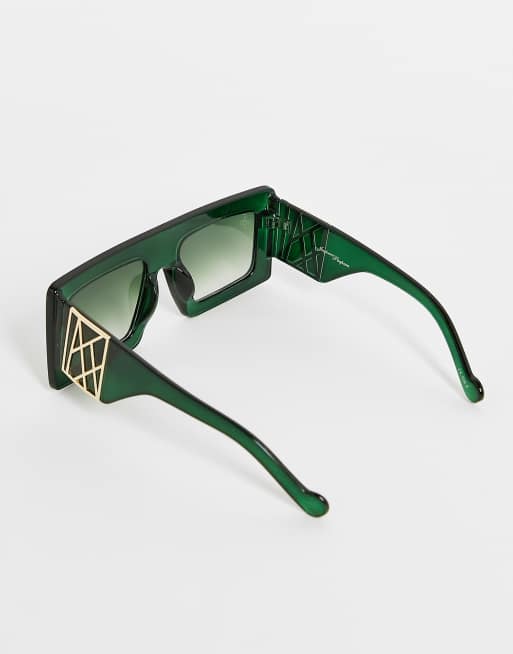 Jeepers Peepers oversized chunky frame sunglasses in green, 4 of 4
