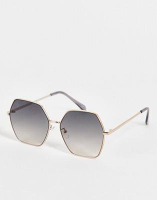 Jeepers Peepers Oversized Hex Sunglasses In Black With Ombre Lens-brown