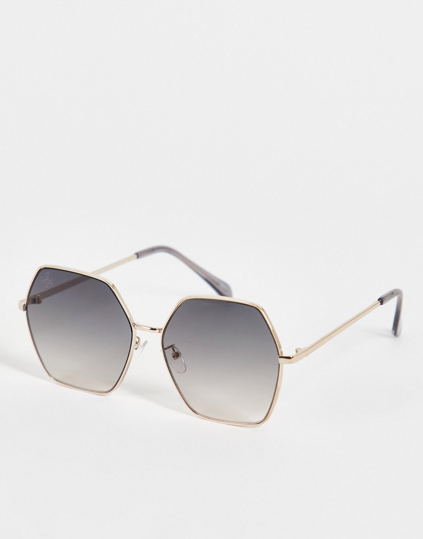 oversized hex sunglasses in black with ombre lens-Brown