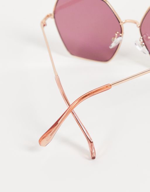 Jeepers Peepers oversized hex sunglasses in gold with blush lens, 2 of 4