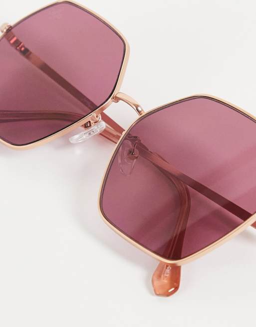 Jeepers Peepers oversized hex sunglasses in gold with blush lens, 3 of 4