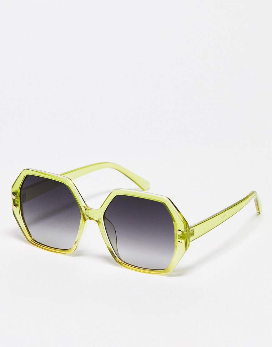 Jeepers Peepers oversized hexagonal festival sunglasses in lime-Green