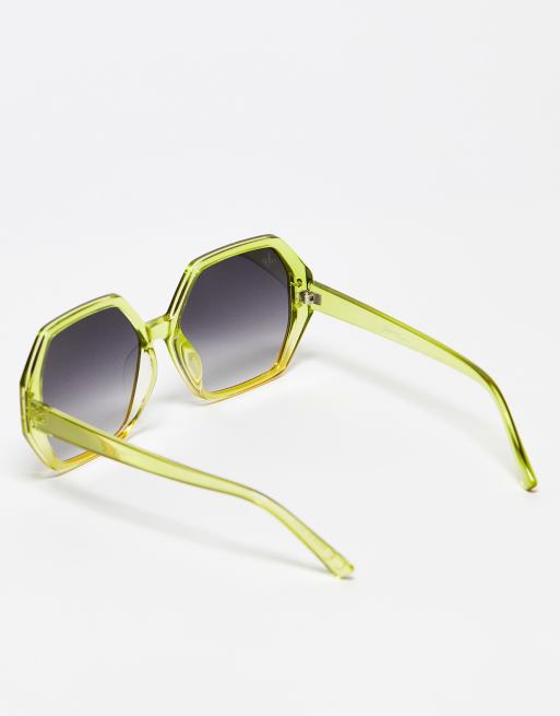 Jeepers Peepers oversized hexagonal festival sunglasses in lime, 2 of 4