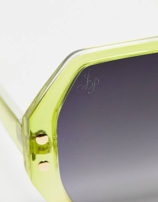 Jeepers Peepers oversized hexagonal festival sunglasses in lime, 3 of 4