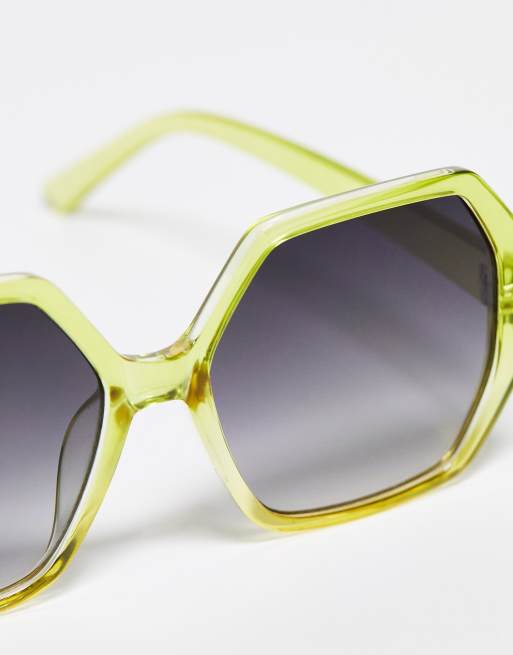 Jeepers Peepers oversized hexagonal festival sunglasses in lime, 4 of 4