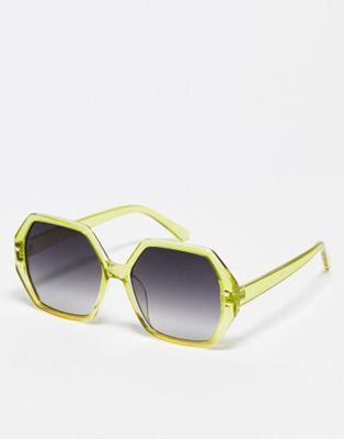 Jeepers Peepers oversized hexagonal festival sunglasses in lime