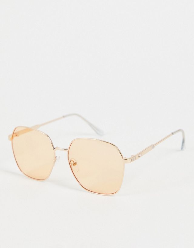 Jeepers Peepers oversized round sunglasses in gold with orange lens