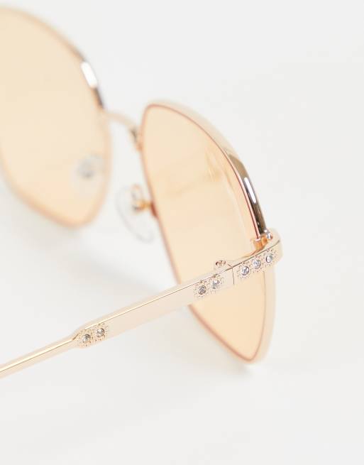 Jeepers Peepers oversized round sunglasses in gold with orange lens, 4 of 4